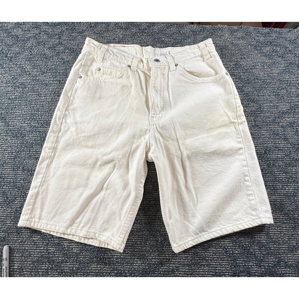 Vtg 90s USA Made Levi's 550 Orange Tab Relaxed Fit White Jean‎ Shorts 32Wx11L
